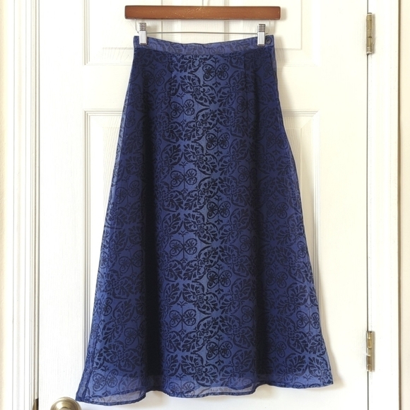 Petite Sophisticate 80's Vintage Motif Chiffon High Waisted Midi Skirt Blue S - Picture 10 of 14
